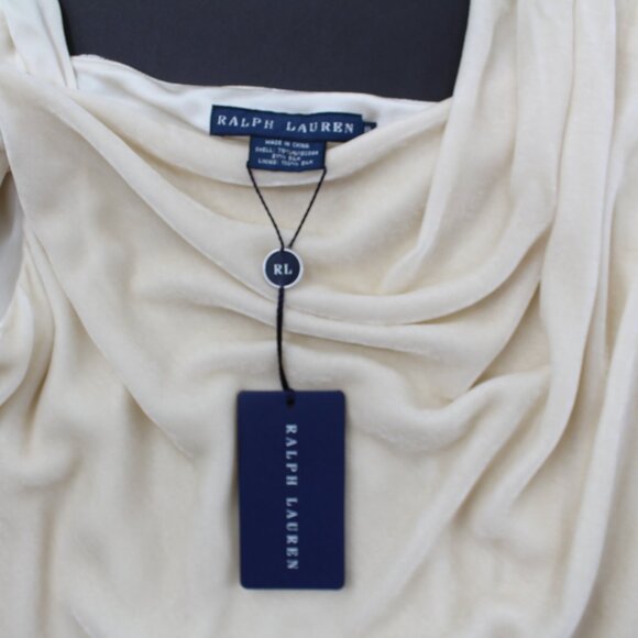 RALPH LAUREN Ivory Silk Velvet Bias Cowl Off Shoulder Draped Scarf Top NWT SZ 8 - Picture 5 of 11